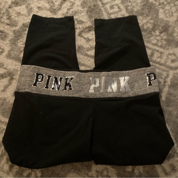 Pink Victorias Secret Black Cropped Yoga Pants - Picture 3 of 5